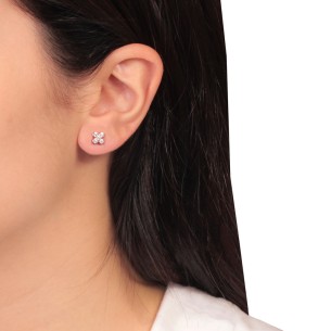 Ασημένια ρόζ σκουλαρίκια Τετράφυλλα