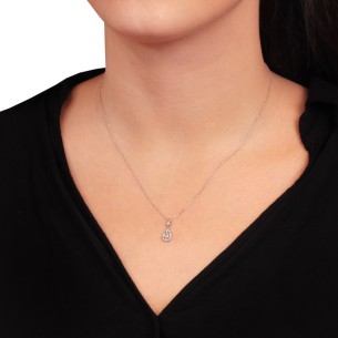 Λευκόχρυσο 9k κολιέ Μονόπετρο Σταγόνα Ροζέτα