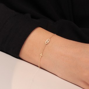 Χρυσό 9k βραχιόλι Μάτι Σταυρός