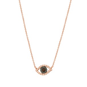 Ρόζ χρυσό 18k κολιέ Μάτι Διαμάντια Ζαφείρια