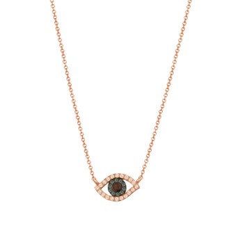Ρόζ χρυσό 18k κολιέ Μάτι Διαμάντια Ζαφείρια