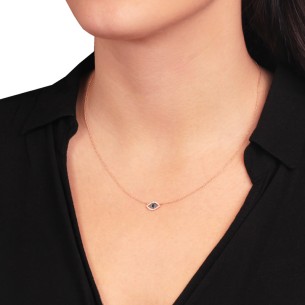 Ρόζ χρυσό 18k κολιέ Μάτι Διαμάντια Ζαφείρια