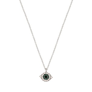 Λευκόχρυσο 18k κολιέ Μάτι Διαμάντια Ζαφείρια