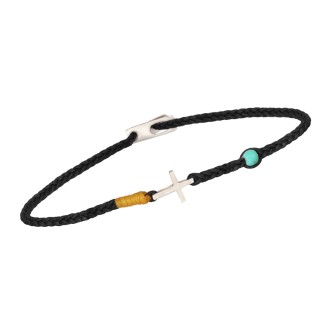 Βραχιόλι κορδόνι ασημένιος Σταυρός Μάτι