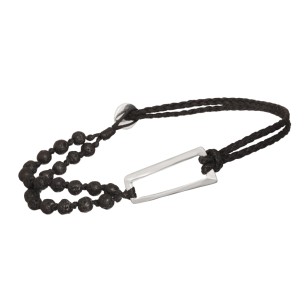 Βραχιόλι κορδόνι ασημένιο Παραλληλόγραμμο Λάβα Πέτρες