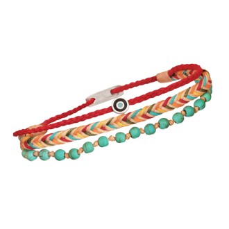 Βραχιόλι κορδόνια ασημένιο Μάτι Τιρκουάζ