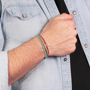 Βραχιόλι κορδόνια ασημένιο Μάτι Τιρκουάζ