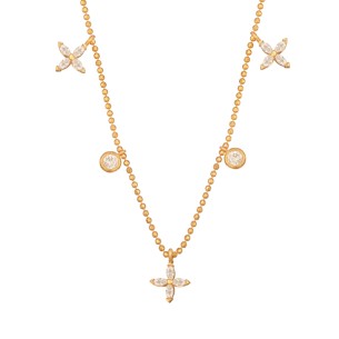 Ασημένιο επίχρυσο κολιέ Τετράφυλλα Μονόπετρα