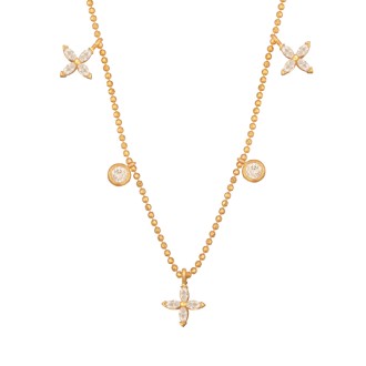 Ασημένιο επίχρυσο κολιέ Τετράφυλλα Μονόπετρα