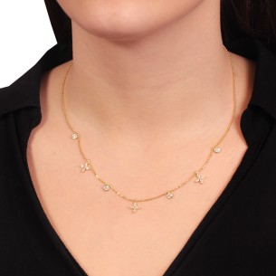 Ασημένιο επίχρυσο κολιέ Τετράφυλλα Μονόπετρα