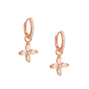 Ασημένια ρόζ σκουλαρίκια Κρίκοι Τετράφυλλα 13.00mm