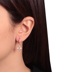 Ασημένια ρόζ σκουλαρίκια Κρίκοι Τετράφυλλα 13.00mm