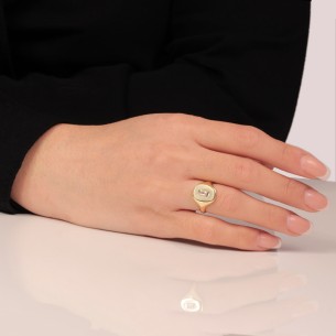 Ασημένιο επίχρυσο δαχτυλίδι Σεβαλιέ Οβάλ Καρέ