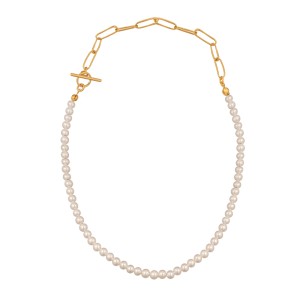 Ασημένιο επίχρυσο κολιέ Αλυσίδα Μαργαριτάρια