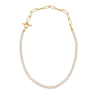 Ασημένιο επίχρυσο κολιέ Αλυσίδα Μαργαριτάρια