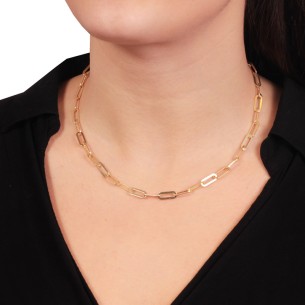 Ασημένιο επίχρυσο κολιέ Αλυσίδα Κρίκοι