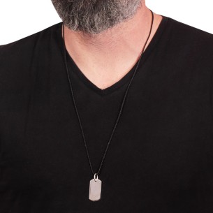 Κολιέ κορδόνι ασημένια Ταυτότητα