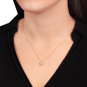 Ασημένιο επίχρυσο κολιέ Μονόπετρο Ροζέτα