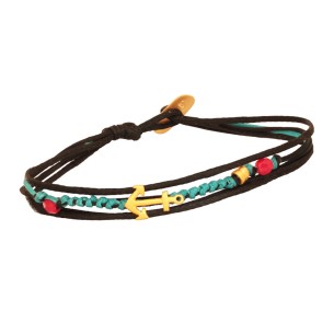 Βραχιόλι κορδόνια ασημένια επίχρυση Άγκυρα