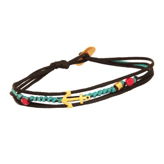 Βραχιόλι κορδόνια ασημένια επίχρυση Άγκυρα