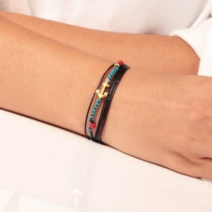 Βραχιόλι κορδόνια ασημένια επίχρυση Άγκυρα