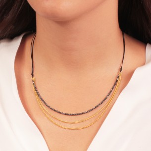 Κολιέ κορδόνι Σπινέλιο ασημένια επίχρυση Αλυσίδα