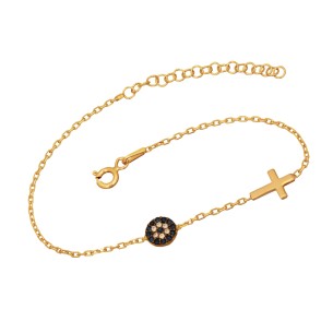 Ασημένιο επίχρυσο βραχιόλι Σταυρός Μάτι