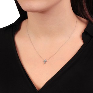 Λευκόχρυσο 9k κολιέ Αλυσίδα Σταυρός