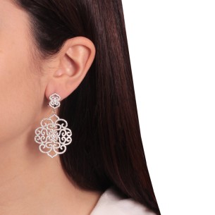 Ασημένια επιπλατινωμένα σκουλαρίκια Δαντέλες