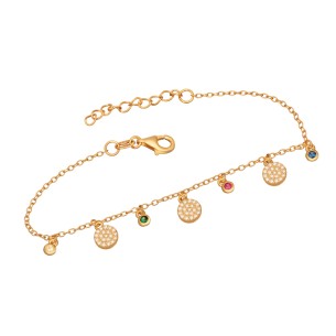 Ασημένιο επίχρυσο βραχιόλι Δίσκοι Multicolor