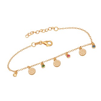 Ασημένιο επίχρυσο βραχιόλι Δίσκοι Multicolor