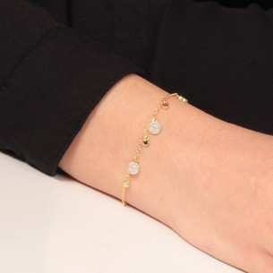 Ασημένιο επίχρυσο βραχιόλι Δίσκοι Multicolor