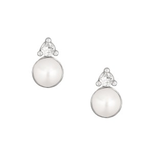 Ασημένια σκουλαρίκια Μονόπετρα Μαργαριτάρια