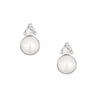 Ασημένια σκουλαρίκια Μονόπετρα Μαργαριτάρια