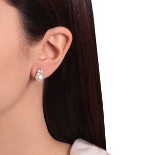 Ασημένια σκουλαρίκια Μονόπετρα Μαργαριτάρια
