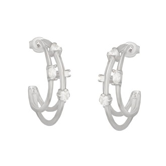 Ασημένια σκουλαρίκια Τρίσειροι Κρίκοι Ζιργκόν