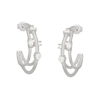 Ασημένια σκουλαρίκια Τρίσειροι Κρίκοι Ζιργκόν