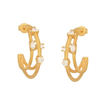 Ασημένια επίχρυσα σκουλαρίκια Τρίσειροι Κρίκοι