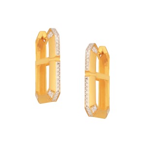 Ασημένια επίχρυσα σκουλαρίκια huggies Τετράγωνα