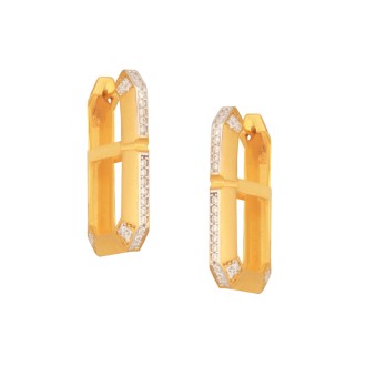 Ασημένια επίχρυσα σκουλαρίκια huggies Τετράγωνα