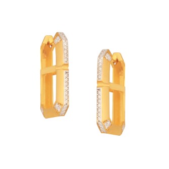 Ασημένια επίχρυσα σκουλαρίκια huggies Τετράγωνα