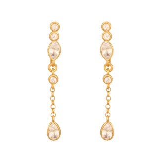 Ασημένια επίχρυσα σκουλαρίκια Αλυσίδες Μονόπετρα