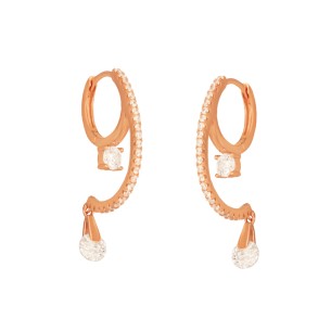 Ασημένια ρόζ διπλά σκουλαρίκια Σταγόνες