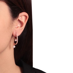 Ασημένια ρόζ διπλά σκουλαρίκια Σταγόνες