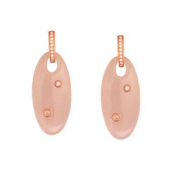 Ασημένια ρόζ σκουλαρίκια Οβάλ Ορυκτές Πέτρες