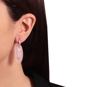 Ασημένια ρόζ σκουλαρίκια Οβάλ Ορυκτές Πέτρες