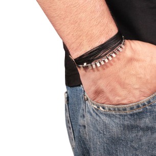 Βραχιόλι κορδόνι ασημένια Τετράγωνα Αιματίτες