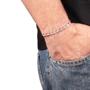 Βραχιόλι κορδόνι ασημένια Μπάρα Ράβδοι