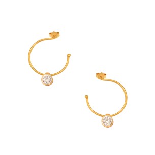 Ασημένια επίχρυσα σκουλαρίκια Κρίκοι Μονόπετρα 16.00mm