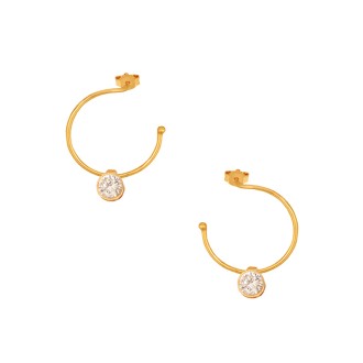 Ασημένια επίχρυσα σκουλαρίκια Κρίκοι Μονόπετρα 16.00mm